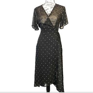 Semi-Sheer Wrap Dress in Black